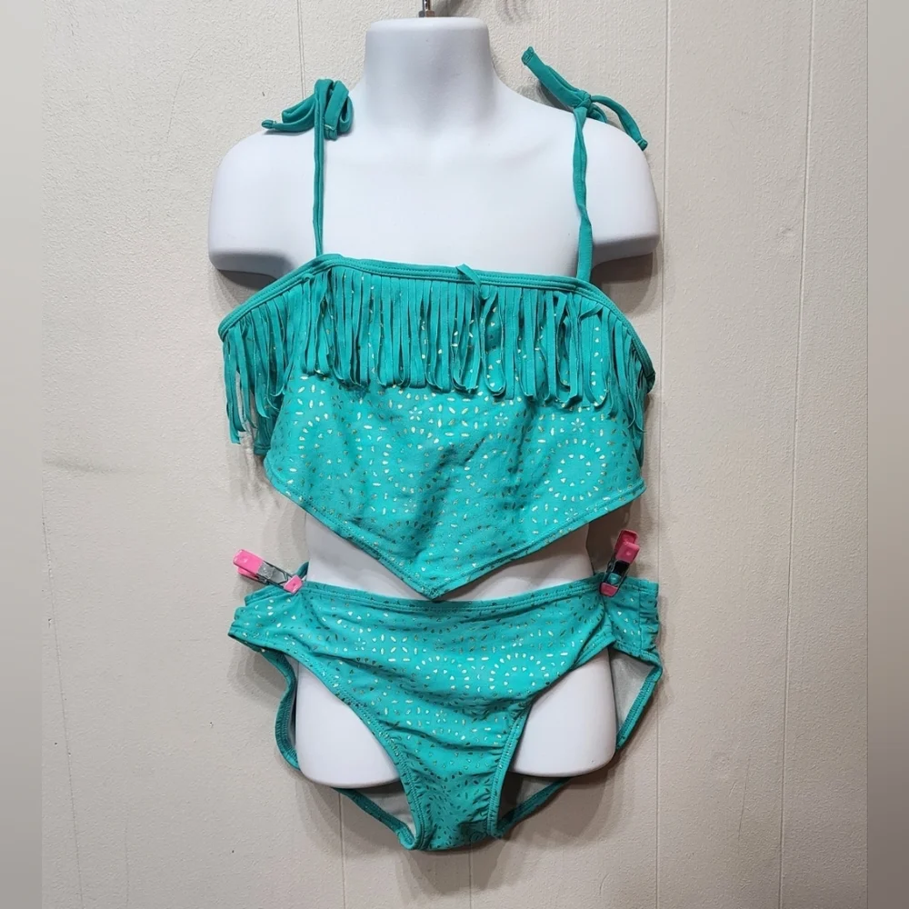Clarabella Turquoise Bikini Teal Fringe Tankini Swim Beach‎ C368 C382